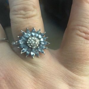Sterling Silver and Aquamarine Sunflower Ring, size 10